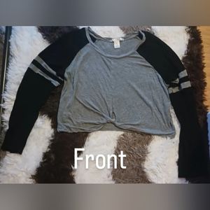 Bozzolo, size large, gray and black, cropped long sleeve shirt.